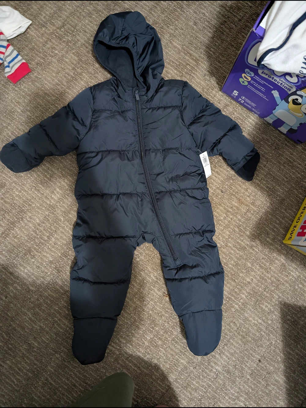 Old Navy Navy Hooded Puffer One-Piece Footie